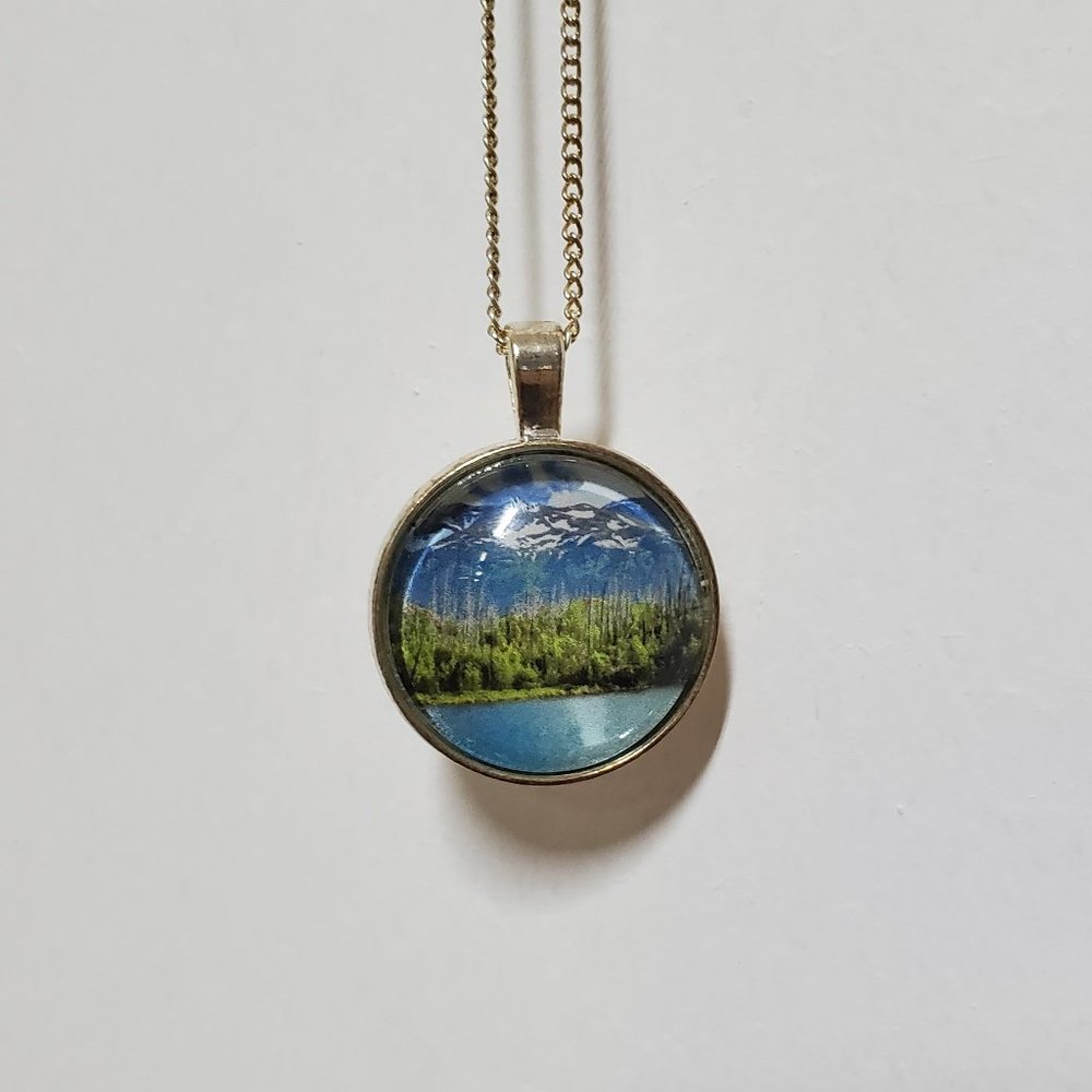 Handmade Mountain Lake Glass Bezel Necklace